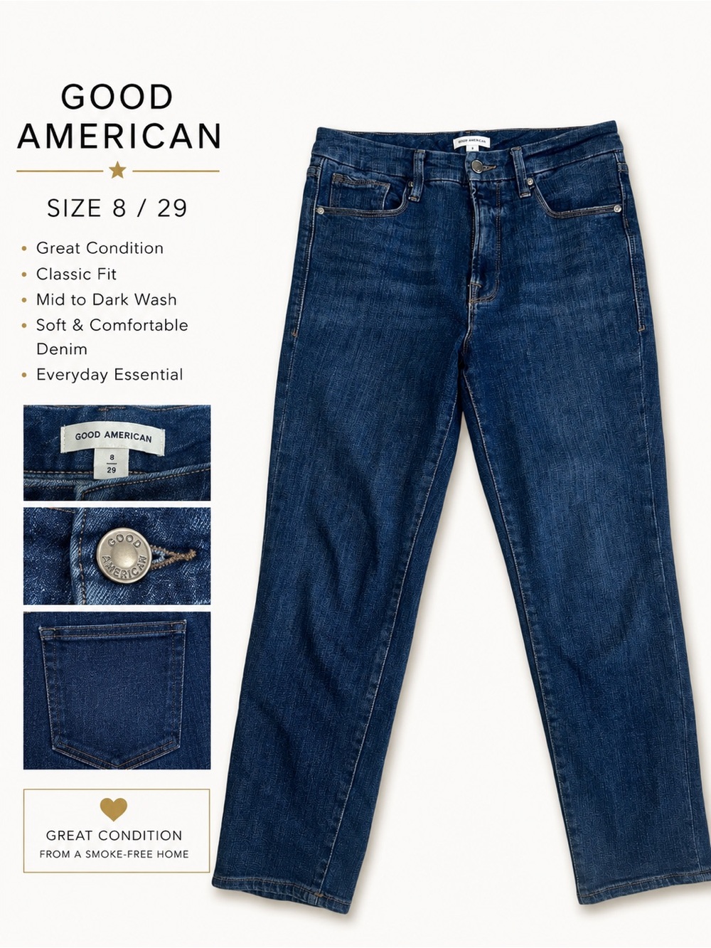 Good American Relaxed Straight Jeans in Deep Blue Wash